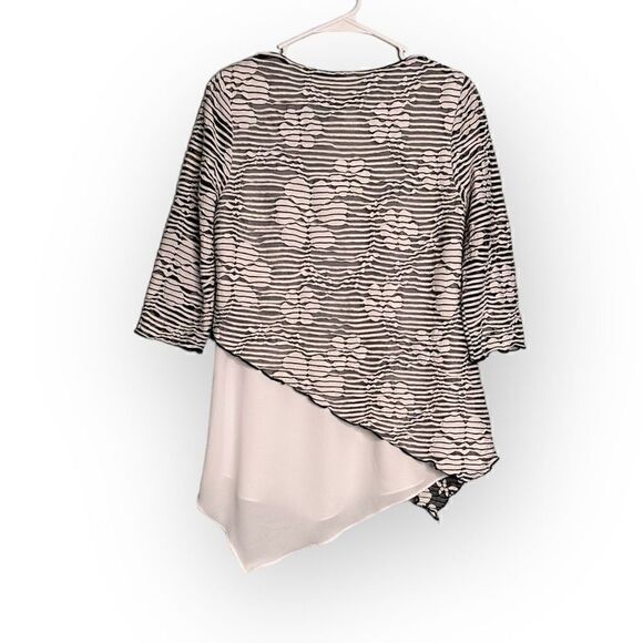 Joseph Ribkoff Black-Ecru Floral striped sheer overlay Tunic Style 202181 Size 2 - Picture 5 of 6